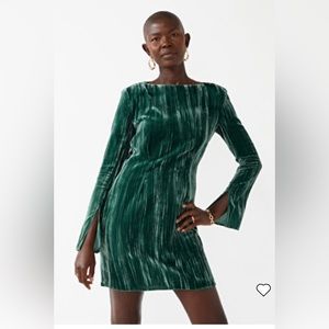 Textured mini dress, velvet green